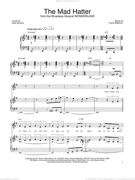 Frank Wildhorn The Mad Hatter Sheet Music For Voice Piano Or Guitar