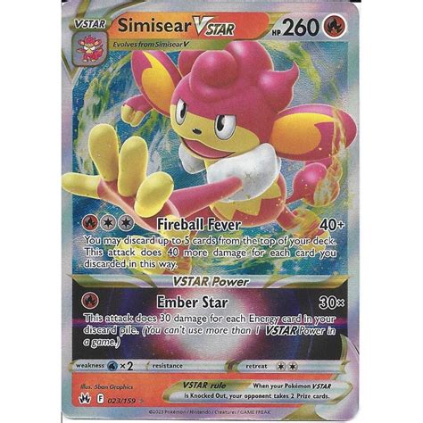 Pokemon Trading Card Game 023 159 Simisear Vstar Rare Ultra Card Swsh12 5 Crown Zenith