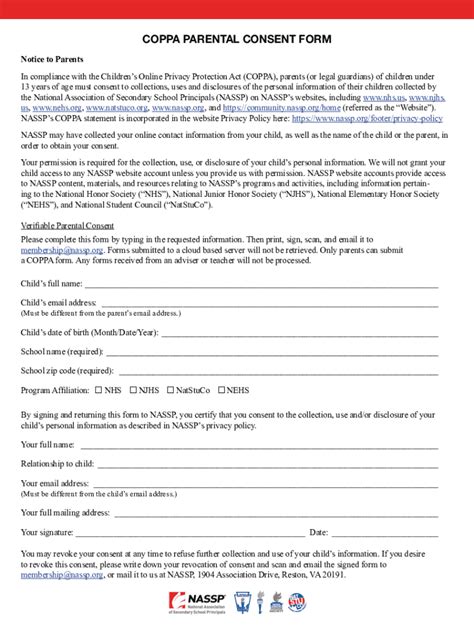 Fillable Online Coppa Parental Consent Form Nassp Fill And Sign