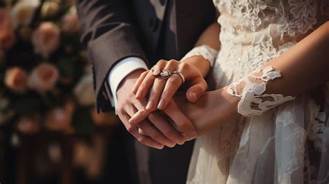 Premium AI Image Bride And Groom Holding Hands With Wedding Rings On