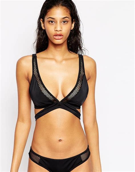 Asos Fuller Bust Fishnet Insert Triangle Wrap Bikini Top Dd F At Asos