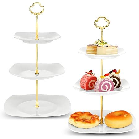 Amazon Tticai 2 Pcs 3 Tier Cupcake Stand Square Porcelain Cake