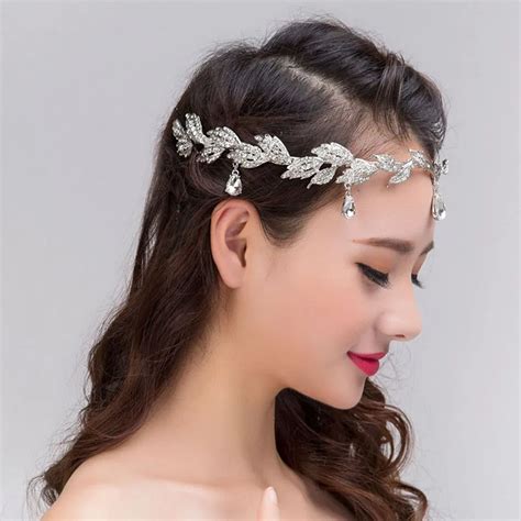 Super Luxury Crystal Leaves Crowns Women Forehead Head Chain Headpiece