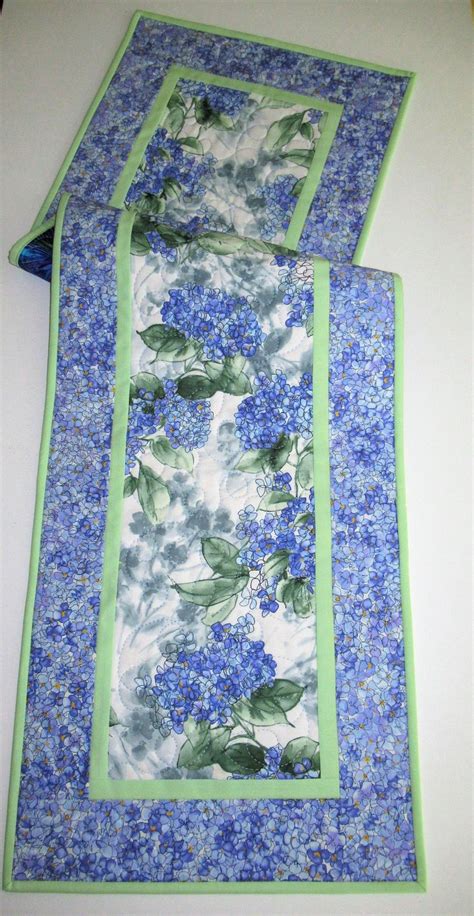 Floral Quilted Table Runner Spring Summer Hydrangeas Handmade