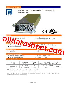 PSM1000 216 Datasheet PDF Phihong USA Inc