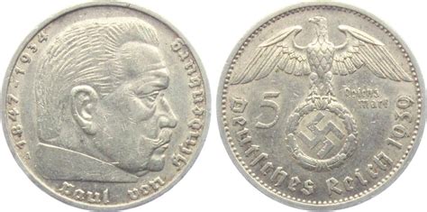 Drittes Reich 1939 A 5 Mark Hindenburg Mit Hakenkreuz Ss MA Shops