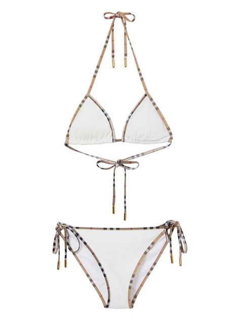 Burberry Vintage Check Trimmed Triangle Two Piece Bikini Set In White