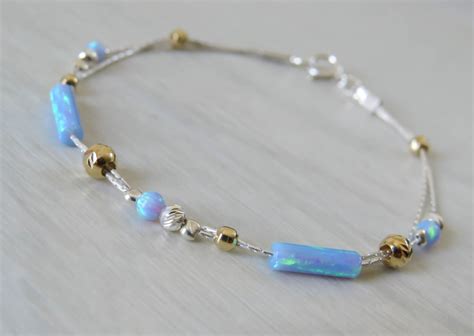 Blue Opal Bracelet Opal Bead Bracelet Opal Silver Bracelet - Etsy