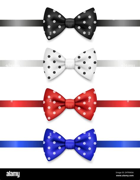 Vector 3d Realistic Polka Dot Red Blue White Black Bow Tie Icon Set