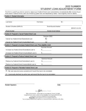 Fillable Online 2022 SUMMER STUDENT LOAN ADJUSTMENT FORM Fax Email