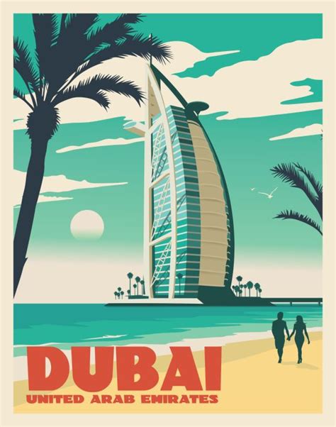 Dubai Uae Vintage Style Travel Poster Travel Posters Art Deco