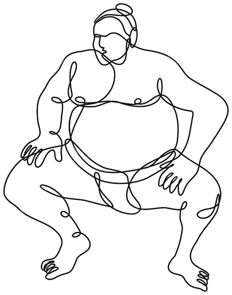 Illustrazione Del Disegno A Linea Continua Di Un Lottatore Di Sumo O