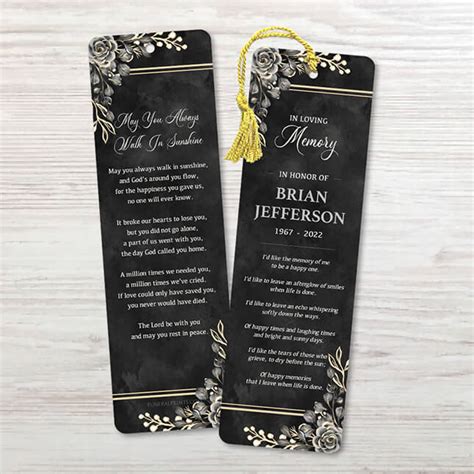 Black Floral Border Bookmark - Custom Memorial Bookmarks ...