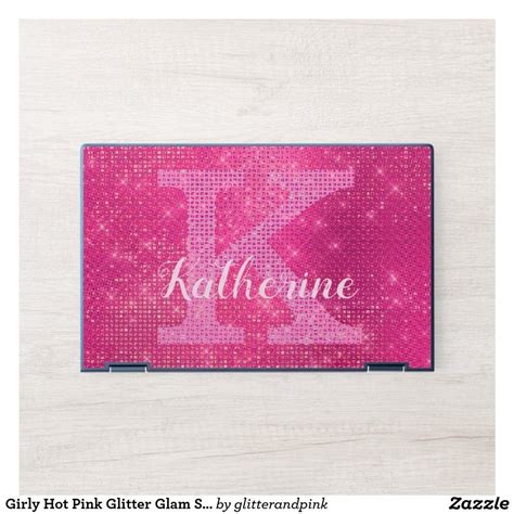 Girly Hot Pink Glitter Glam Sparkle Monogram Name Hp Laptop Skin Zazzle In 2023 Pink Glitter