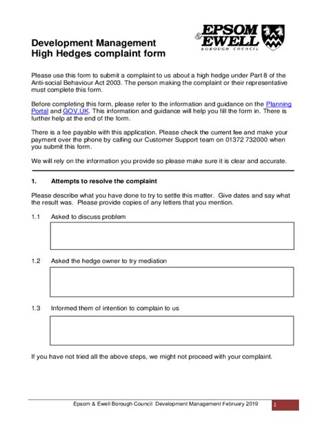 Fillable Online High Hedges Complaint Formdurham County Council Fax