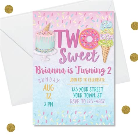 Editable Two Sweet Birthday Invitation Girl Unicorn Nd Etsy