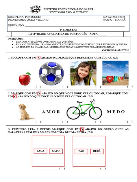 Atividade Adaptada De Português 6 Ano - Prova Adaptada de Português - 6º Ano | PDF
