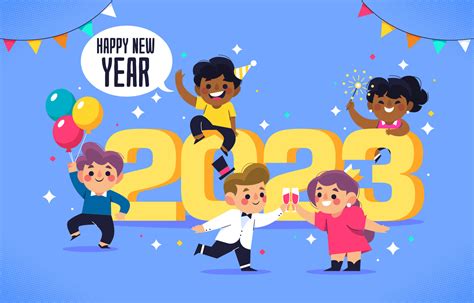 Cartoon Kids Celebrate a Happy New Year Party 16313591 Vector Art at ...