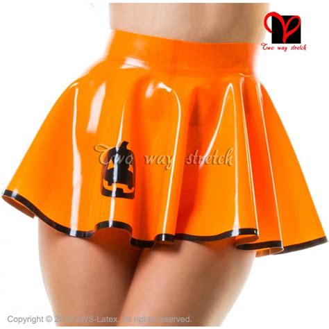 Orange With Black Pumpkin Sexy Latex Skater Skirt Rubber Miniskirt