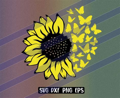 Sunflower Butterflies Svg Dxf Png Eps Download Etsy