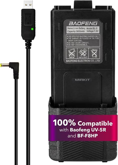 Amazon MIRKIT UV5R Battery BL 5L 3800mah With USB Charging Cable