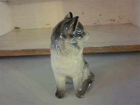 Nippon Yoko Boeki Vintage Porcelain Cat Figurine Japan Gray Etsy