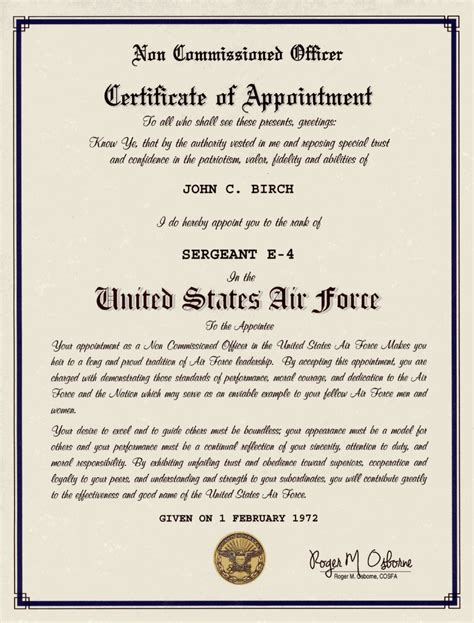 Army Nco Appointment Certificate