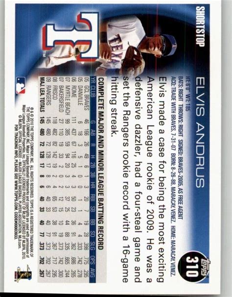 2010 Topps Elvis Andrus 310 Texas Rangers EBay