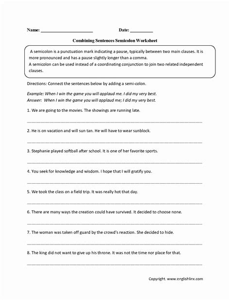 Colons And Semicolons Worksheet With Answers