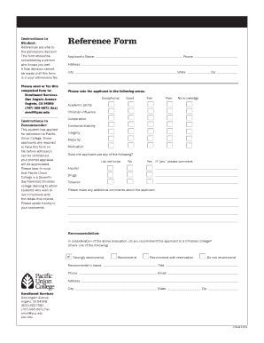 Fillable Online Puc Reference Form Pacific Union College Puc Fax