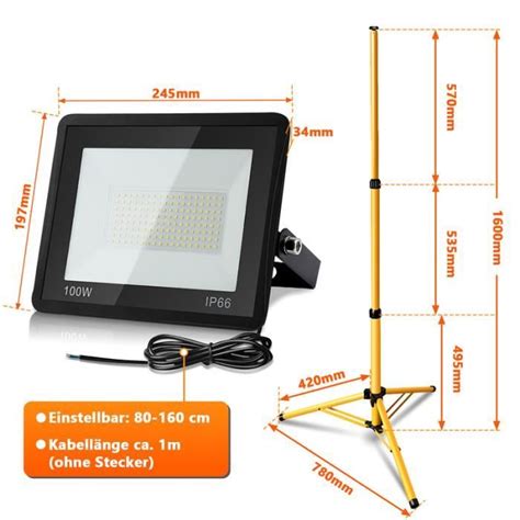 Izrielar Projecteur de chantier à LED 1x 100W avec trépied ajustable