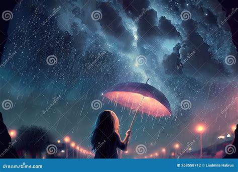 Anime Girl with Umbrella in the Rain. Generative AI Stock Illustration ...