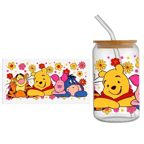 Winnie The Pooh Uv Dtf Glass Can Wrap For 16 Oz Libbey Glass Permanent