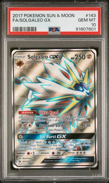 Carte Pok Mon Solgaleo Gx Full Art Psa Gemme Comme Neuf Soleil