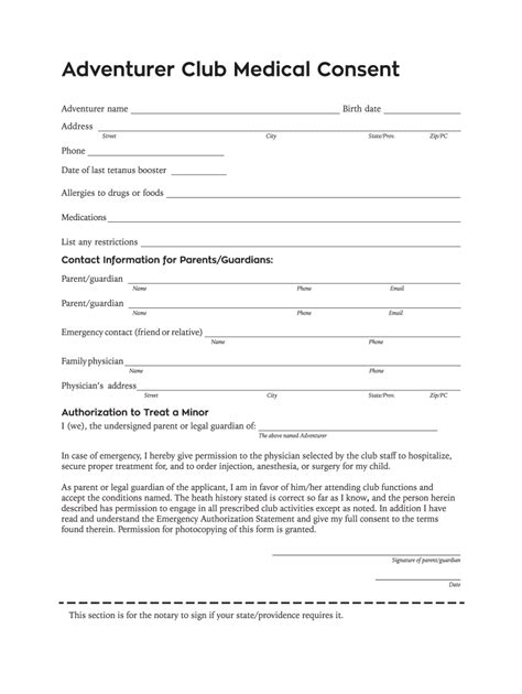 Fillable Online Adventurer Club Medical Consent Fax Email Print Pdffiller