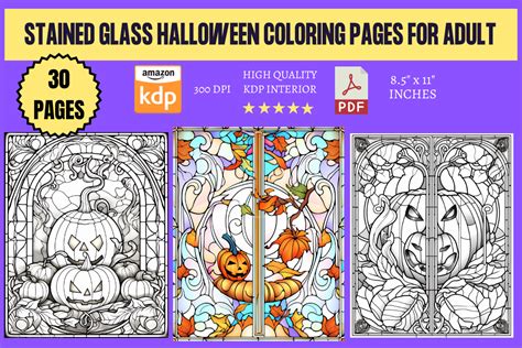 Stained Glass Halloween Coloring Pages Graphic by KDP INTERIORS MARKET ...