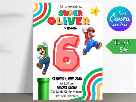 Mario Birthday Invitation Super Mario Party Mario Party - Etsy