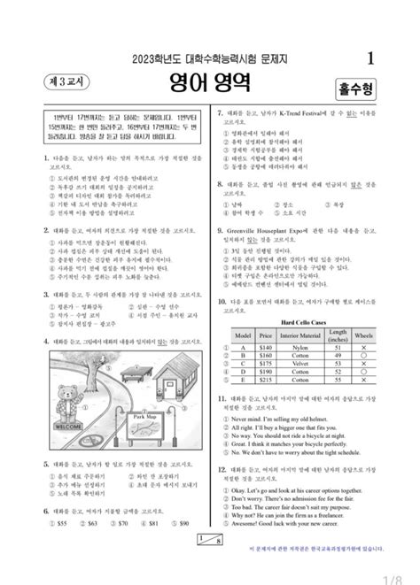 2023학년도2022년 11월시행 수능 영어 문제정답듣기평가대본 네이버 블로그