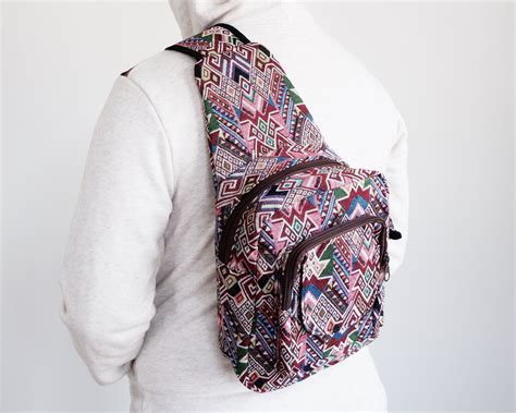 Women Sling Bag Red Aztec Boho Sling Backpack Tribal Aztec Etsy