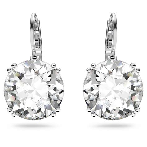 Millenia Drop Earrings Round Cut White Rhodium Plated Swarovski