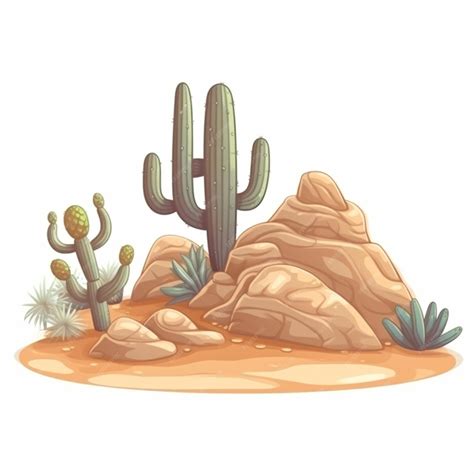 Un Desierto De Dibujos Animados Con Plantas De Cactus Y Rocas Ai Generativa Foto Premium