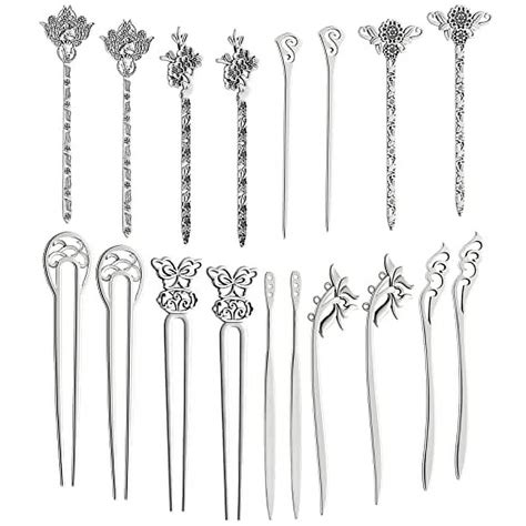 TUPARKA 18 PCS Silver Hair Sticks Vintage Hair Pins Chinese Women Hair