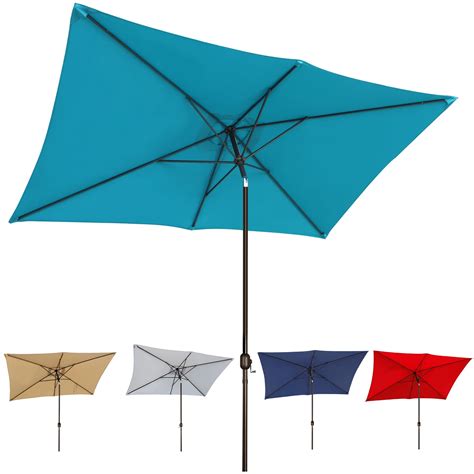 Blissun 10 Rectangular Patio Umbrella Outdoor Market Table Umbrella With Push Button Tilt And