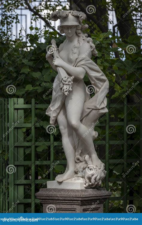 Sculpture Of Roman Goddess Of War Bellona In Summer Garden Sankt