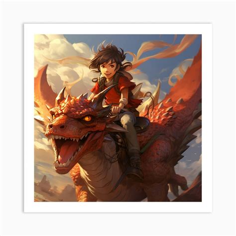 Anime Dragon Rider Smiling, Fantasy Fiction Adventure Art Print by ...