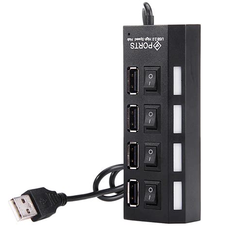 Portable 4 Ports USB 2 0 Hub With Independent Switches Black