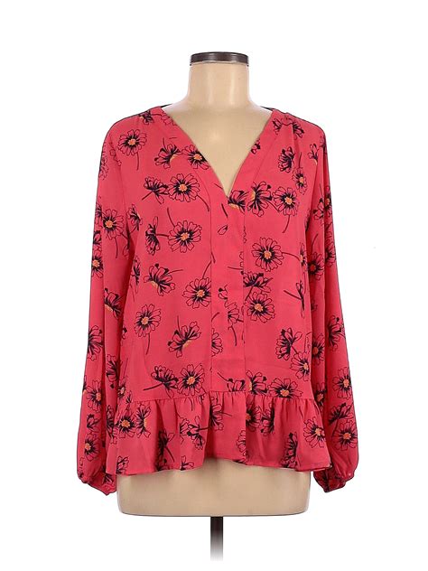 Gap 100 Polyester Floral Colored Pink Long Sleeve Blouse Size M 75