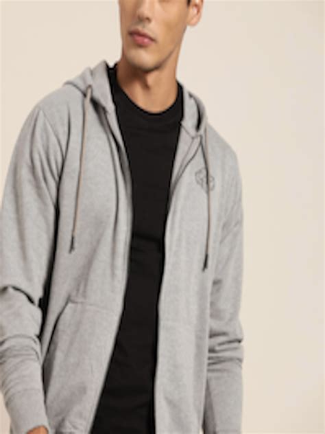 Buy Invictus Men Grey Melange Solid Hooded Front Open Sweatshirt