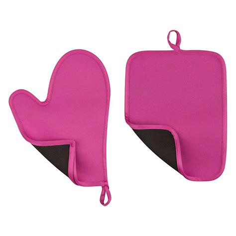 Essentials By Premier Hot Pink Oven Glove And Pot Holder Set Diy At Bandq