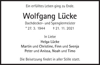 Traueranzeigen von Wolfgang Lücke SZ Gedenken de